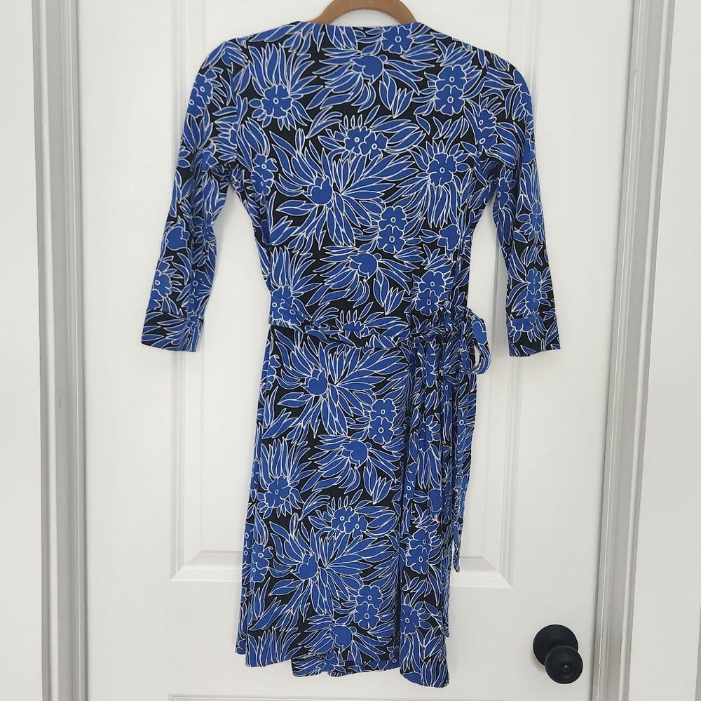 Diane Von Furstenberg Julian Floral Print Wrap Dress Mini Cotton Blue 0 - Picture 3 of 6